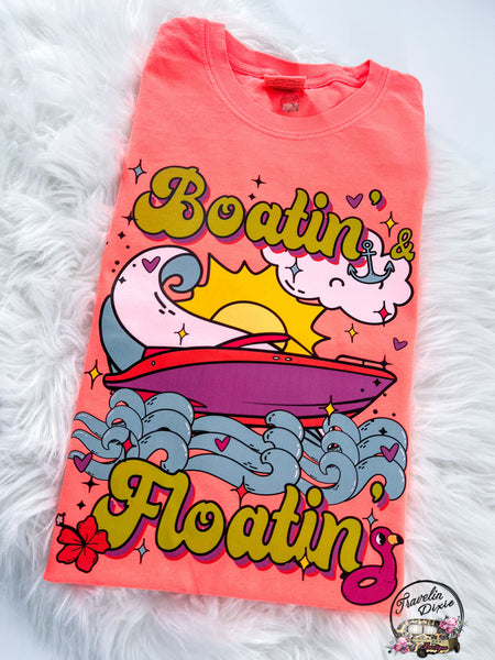 Boatin and Floatin Retro Boat Summer Comfy Colors Tshirt