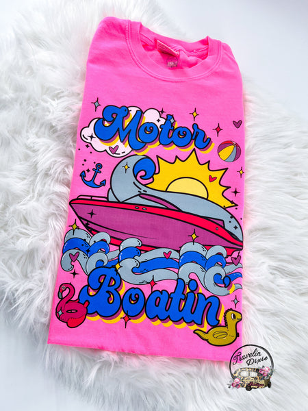 Motor Boatin Retro Boat Summer Comfy Colors Tshirt