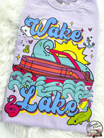 Wake and Lake Retro Boat Summer Comfy Colors Tshirt