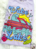 Wake and Lake Retro Boat Summer Comfy Colors Tshirt