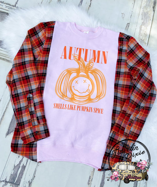 Autumn ~ Smells like Pumpkin Spice ~ Dixie Smashup Reworked FlannelSweatshirt