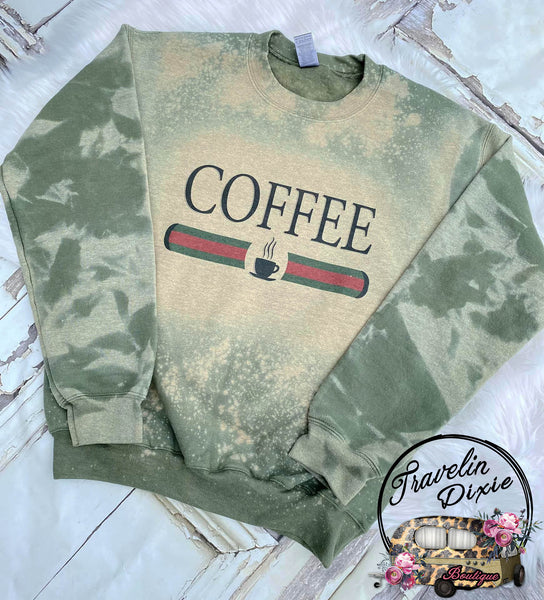 Coffee Bar Fashion Bleach Crewneck Pullover Sweatshirt