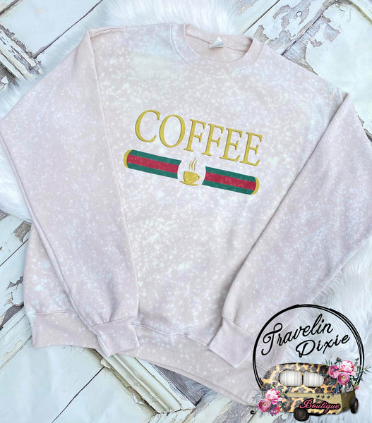 Coffee Bar Cream Fashion Bleach Crewneck Pullover Sweatshirt