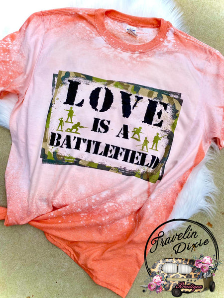 Love is a Battlefield Shoulder Bleached Short Sleeve Shirt
