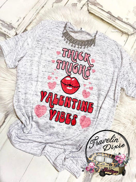 Thick Thighs & Valentine Vibes Black Speckle Tee