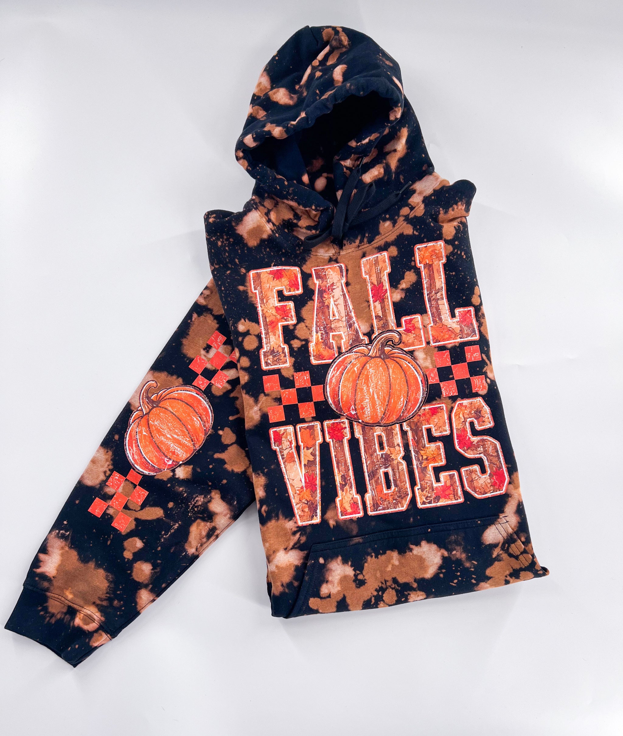 Fall Vibes Checkered Pumpkin Hand Bleached ~ Tshirt, Sweatshirt or