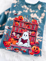 Bookish Ghoulie Ghost Halloween Marbled Sweatshirt or Hoodie