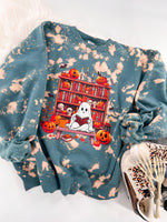 Bookish Ghoulie Ghost Halloween Marbled Sweatshirt or Hoodie