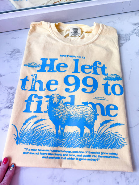 He Left the 99 to Find Me Lost Sheep Comfy Colors Short or Long Sleeve T-shirt