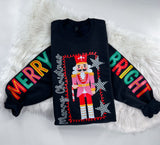 Merry Bright Nutcracker Checkered Christmas ~ Sweatshirt or Hoodie