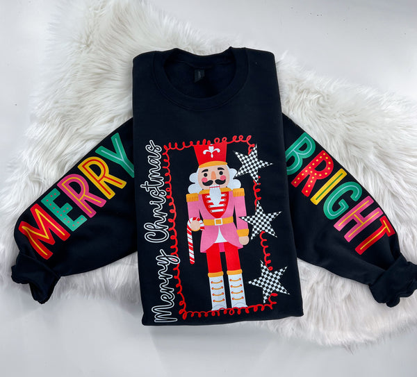 Merry Bright Nutcracker Checkered Christmas ~ Sweatshirt or Hoodie