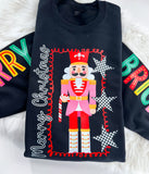 Merry Bright Nutcracker Checkered Christmas ~ Sweatshirt or Hoodie
