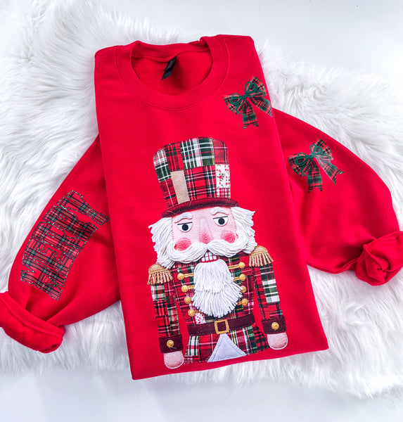Merry Plaid Nutcracker Patchwork Christmas ~ Sweatshirt or Hoodie