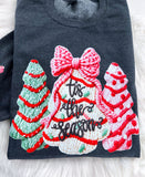 Tis the Season Tree Cake Christmas Snack Faux Crochet ~ Sweatshirt or Hoodie