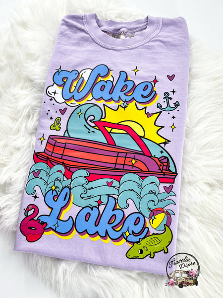 Wake and Lake Retro Boat Summer Comfy Colors Tshirt