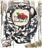 Red Plaid Truck ~ It's the Most Wonderful Time of the Year  ~  Christmas Bleached Long Sleeve