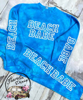 Beach Babe Ocean Tie Dye Bleach Crewneck Pullover Sweatshirt