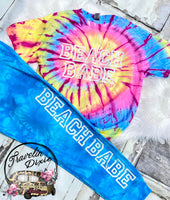 Beach Babe Ocean Tie Dye Bleach Crewneck Pullover Sweatshirt