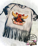 Enjoy the Journey Motorcycle FRINGE Bleached Short Sleeve Shirt