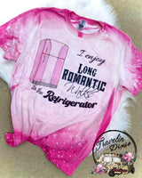I enjoy Long Romantic Walks to the Refrigerator Shoulder Bleached Short Sleeve Shirt