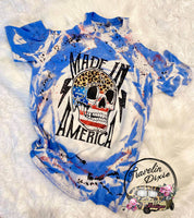 Made In America Leopard Skull Splatter Bleached Crewneck Tee or Could Shoulder