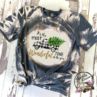 White Plaid Truck ~ Most Wonderful Time of the Year ~ Christmas Bleach Short Sleeve Shirt