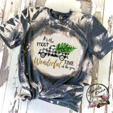 White Plaid Truck ~ Most Wonderful Time of the Year ~ Christmas Bleach Short Sleeve Shirt