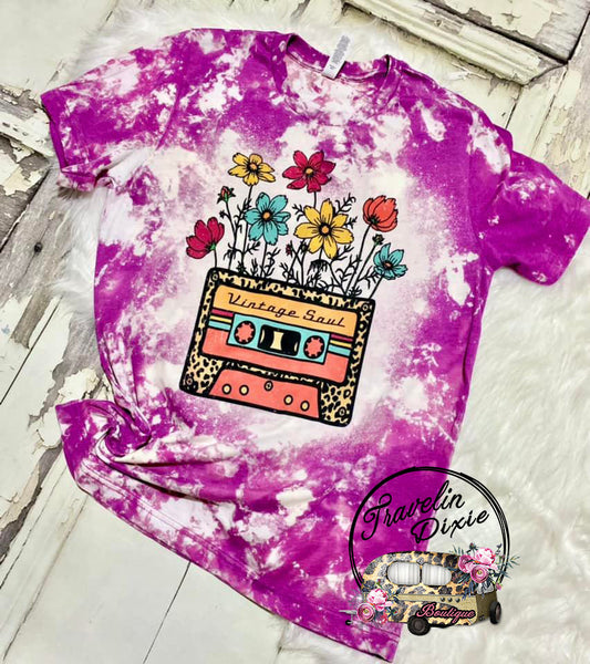 Vintage Soul Floral Cassette Acid Bleached Tee