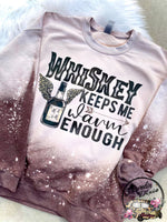Whiskey Makes Me Warm Enough Shoulder Bleached Crewneck Sweatshirt