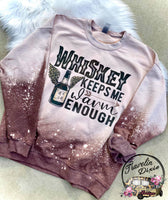 Whiskey Makes Me Warm Enough Shoulder Bleached Crewneck Sweatshirt